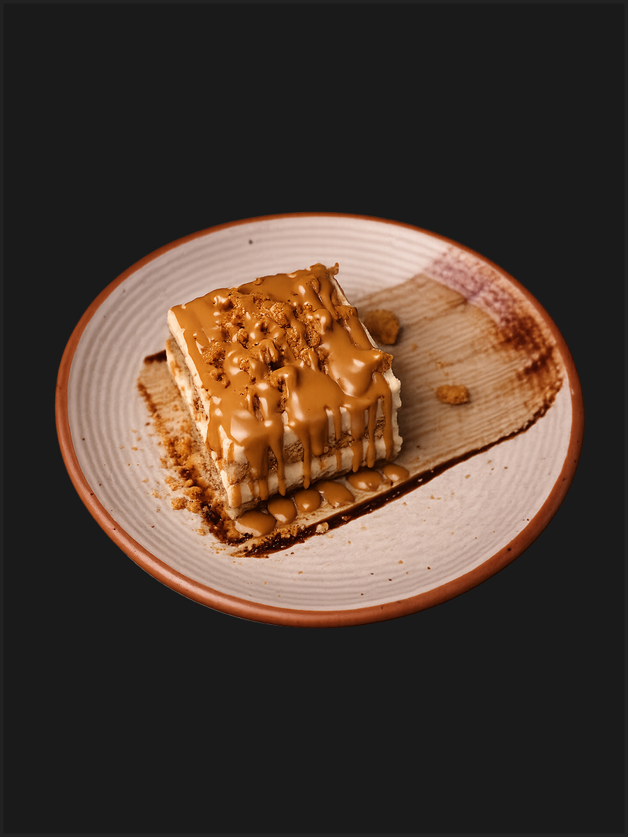 Biscoff dessert with caramel drizzle