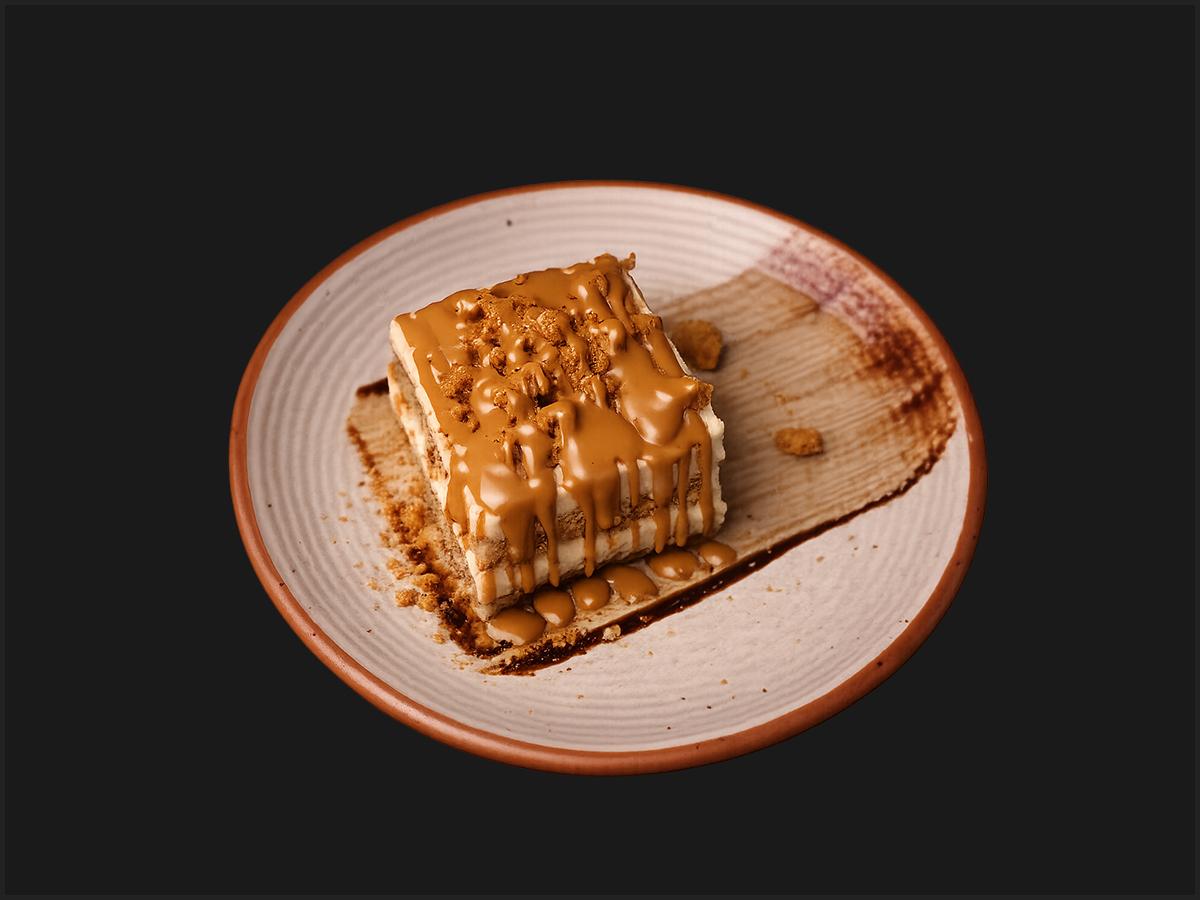 Biscoff dessert with caramel drizzle